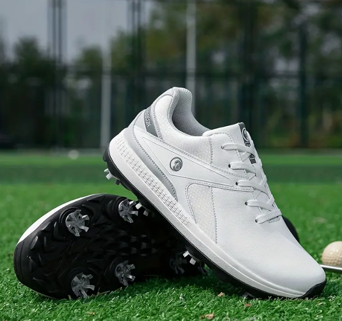 Men's Professional Detachable 8 Spikes Golf Shoes, Solid Comfy Non Slip Lace Up Sneakers For Golf Sport Activities