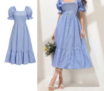Lovito Women Structure Line Puff Sleeve Zip-Back Fastening Dress L59ED109 Light Blue