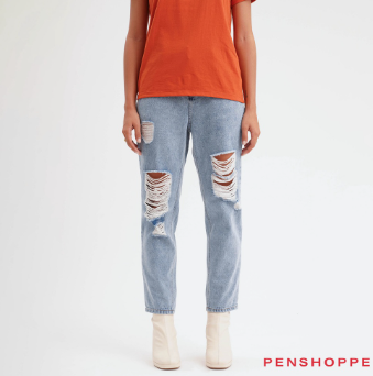 Penshoppe Ripped Vintage Slim Jeans For Women Powder Blue