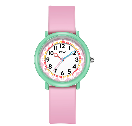 TPW 37mm Colorful Dial Watch Cute Quartz Watches For Young Ladies Rubber Strap Luminous Hands Wristwatch PINK