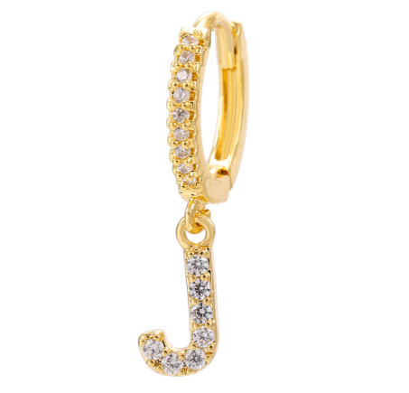Letter Hoop Earrings Alphabet Zirconia Earings 14K Gold Ear Stud J