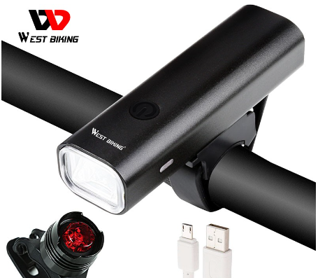 WEST BIKING Bicycle Front Light Taillight Set 200 Lumens USB Rechargeable Cycling Light