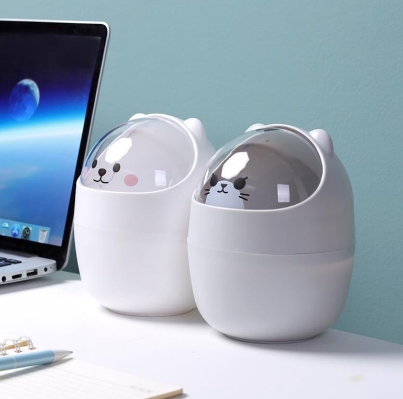 Cartoon Desktop Trash Can, Cute Cartoon Trash Can, Flip-Top Mini Trash Can