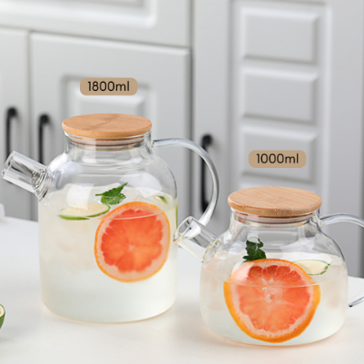 Tea Pot with Removable Spout Filter Borosilicate Glass Bamboo Lid Kettle Hot Cold Beverage