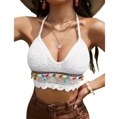 Lovito Women Sexy Plain Bikini Tops LNL36097 (White)