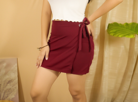 Plain Skirt Short with Ring Belt