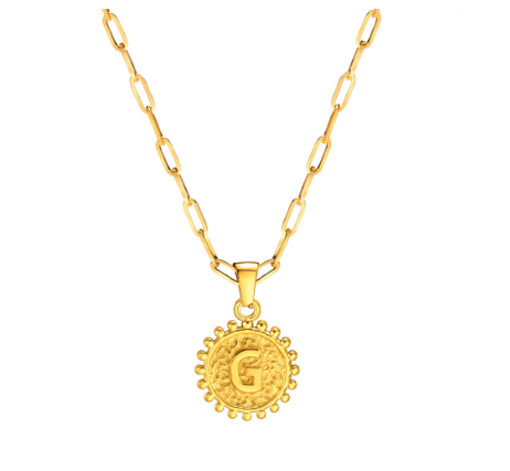 Vnox Initial 14K Gold-Plated Necklace, Round Pendant Adjustable Alphabet Letter Necklace for Women Men G