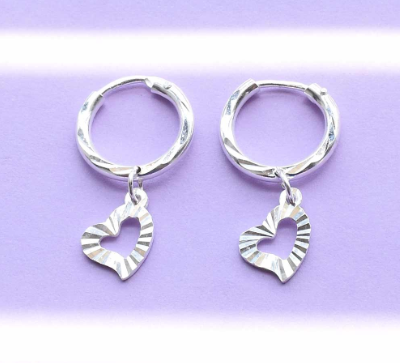 Italy Sterling Silver Heart Hoop Loop Danglng Earring