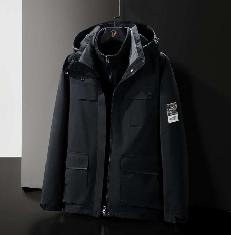 Men 1pc Letter Patched Flap Pocket Drawstring Hooded Insulated Jacket