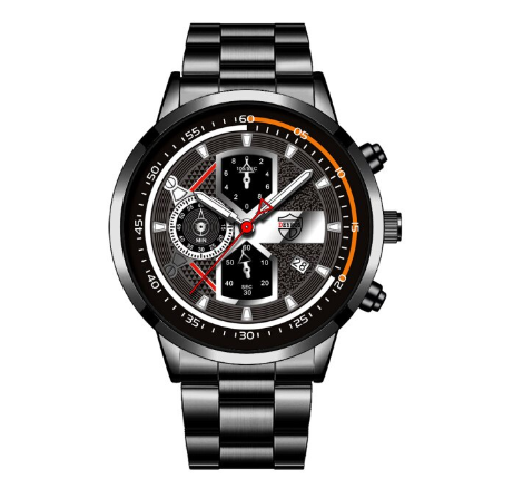 Luxury Gold Mens Quartz Business Wacthes Mens Stainless Steel Original Water Proof Analog Wristwatch Men Watch Relo Ng Kalalakihan STEEL BLACK SILVER