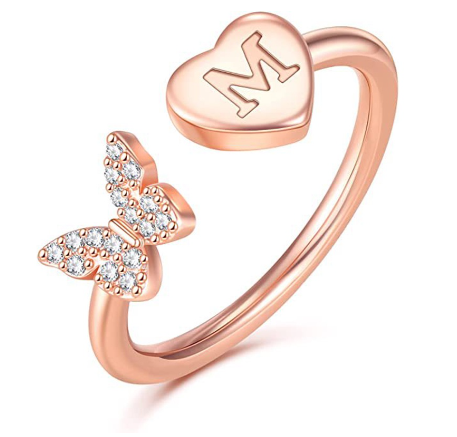 26 English letters Diamond ring Women's adjustable opening copper ring Jewelry M
