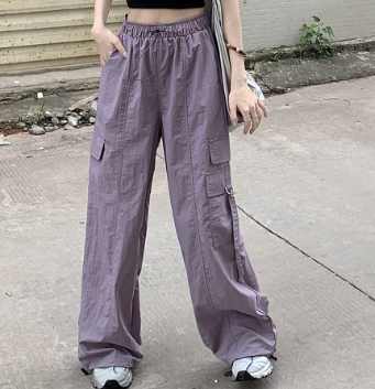 Lovito Women Lace Up Pocket Pants LNA31035 Purple