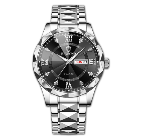 Binbond Original Men's Luxury Stainless Steel Waterproof Fashion Business Watch Luminous Dual Calendar Quartz Wrist Watch M9