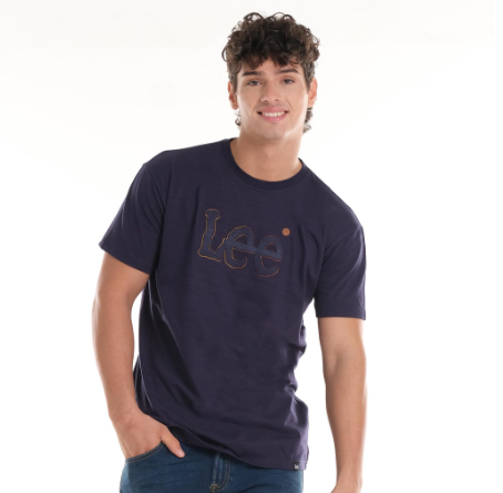 Lee Embossed Logo T-Shirt for Men in Navy Blue
