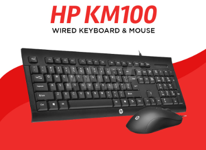 HP KM100 Basic Wired Keyboard Mouse USB combo for Office Computer