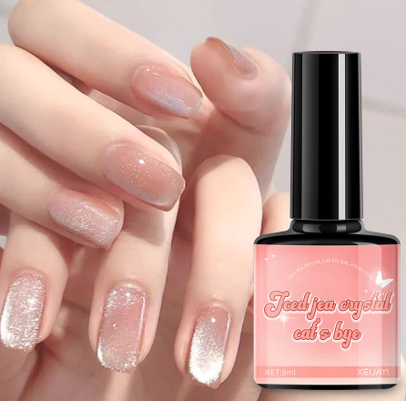Reflective Glitter Cat Eye Gel Nail Polish Holographic Sparkly Ice Transparent Magnetic Gel Polish, UV/LED Lamp Needed For Home Salon
