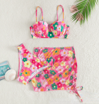 Printed Swimsuit Split Women's Bikini 3-Piece set Swimwear For Women
