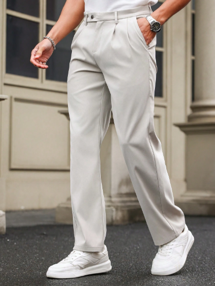 Manfinity Hypemode Men Fashion Solid Color Casual Straight Pants Trousers Long Dress Plain Light Grey Going Out