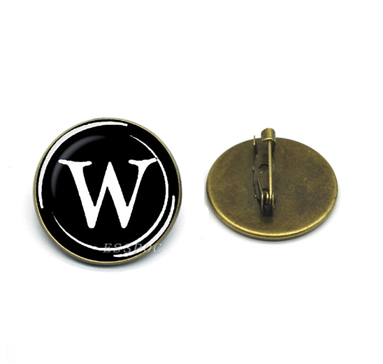 New 2023  Vintage Bronze Color Lapel Pin Letters A To Z Brooches Fashion Initial Letter Brooch Pins Suit Badges Women Men W