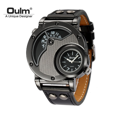 Oulm Dual Time Zone Personality Sports Quartz Men's Watch BLACK