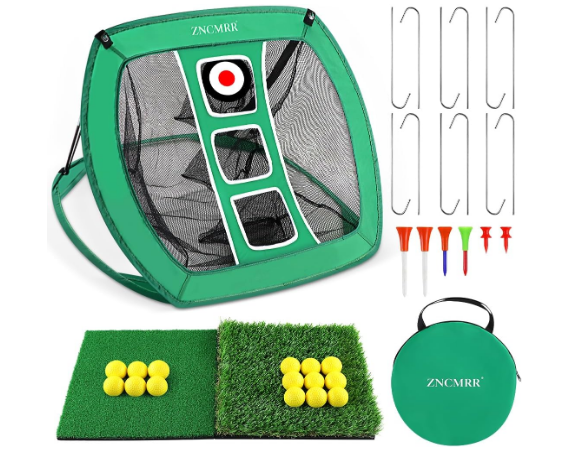 Pop Up Golf Chipping Net, Indoor/Outdoor Golfing Target Net Collapsible Portable Golf Hitting Net with 15 Training Balls and 2 Hitting Mats for Backyard Driving and Swing