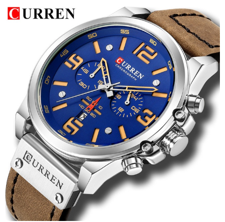 Curren Top Luxury Brand Military Leather Men's Waterproof Sports Quartz Chronograph Watch Date Fashion Casual 8314X M1