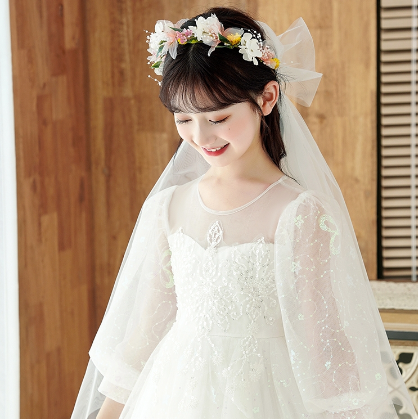 Flower Crown with Veil Simulation Flower Headband Women Holiday Photo Party Wedding Bride Garland Headpiece
