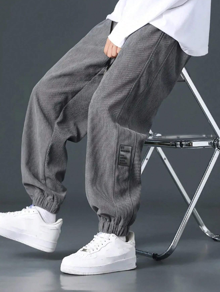 Manfinity Hypemode Men's Casual Cuffed Pants Suitable For Daily Matching Baggy Long Sweat Pant Corduroy Plain Going Out