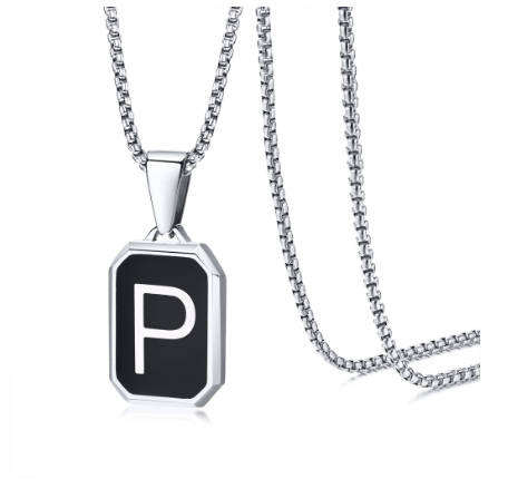Vnox Brand Fashionable A-Z Letter Men's Necklace, Stainless Steel Simple Pendant, Non Fading Collar, Box Chain Gift Jewelry P