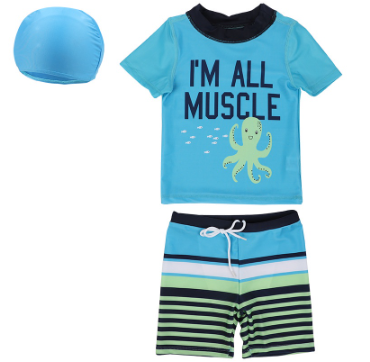 Baby Boy Cartoon Short Sleeve Split Swimwear Kids Quick Drying Swimsuit Beach Trunks Shorts Surfing Suit