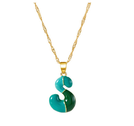 Fashion Simple English Capital A-Z Necklace Colorful 26 Letters Necklaces For Men And Women Jewelry Gifts Drip Oil Summer Letter S