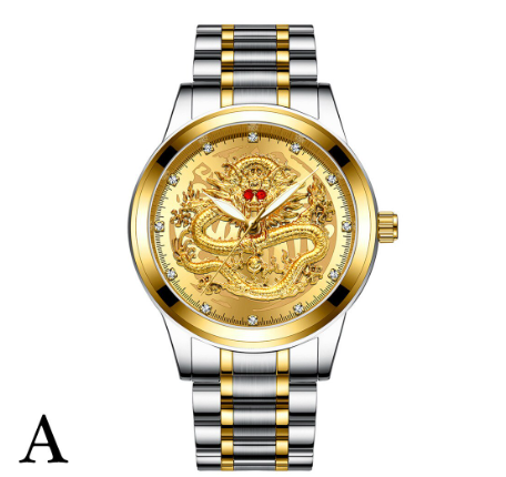 POSHI Men's Luxury Gold Watch Original Waterproof 30M Dragon Dial Quartz For Luminous Stainless Steel Strap M003