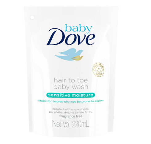 Baby Dove Hair to Toe Wash Sensitive Moisture 220ml Refill for Sensitive Skin