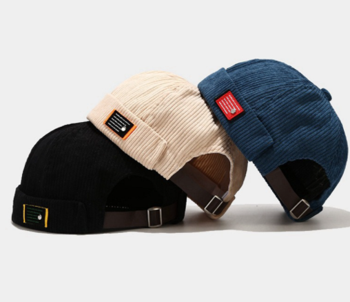 Zhizhong Retro Mens Corduroy Docker Brimless Hats Skullcap Beanie Sailor Cap Rolled Cuff