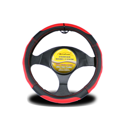 Autoform SWC-007 99% Odor Free Odorless PU Leather Universal Car Steering Wheel Cover - Black / Red