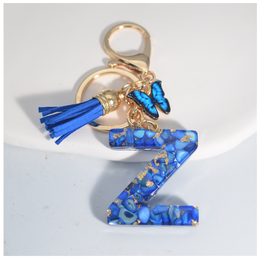 Fashion Butterfly 26 Initials Keychain Exquisite Blue Stone Filled Letter Keyrings Exquisite Alphabet Pendant Bag Ornament Gifts Z