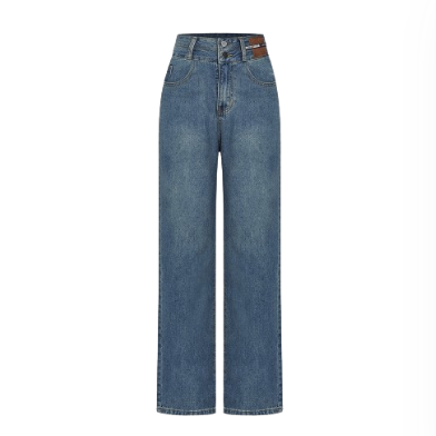 Lovito Women Double Button Cat'S Whiskers Pocket Jeans L59ED014 (Blue)