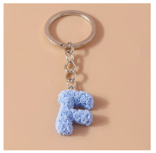 Fashion Rose 26 Letter Keychains Sweet Flower A-Z Alphabet Keyrings For Women Handbag Pendant Ornaments Jewelry Accessories F