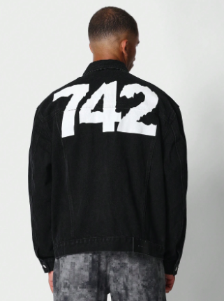 SUMWON Zip Through Denim Jacket With Back Number Graphic Print