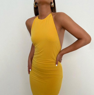 Summer ins style Halter Drawstring Backless Long Party Dress