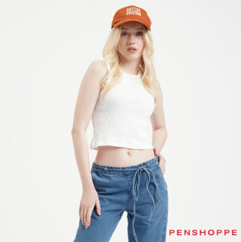 Penshoppe Semi Fit Ribbed Tank Top For Women White