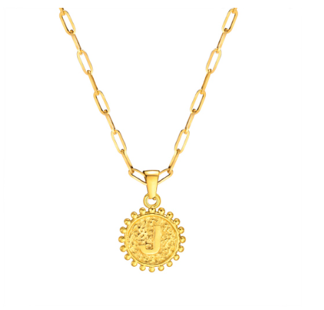 Vnox Initial 14K Gold-Plated Necklace, Round Pendant Adjustable Alphabet Letter Necklace for Women Men J