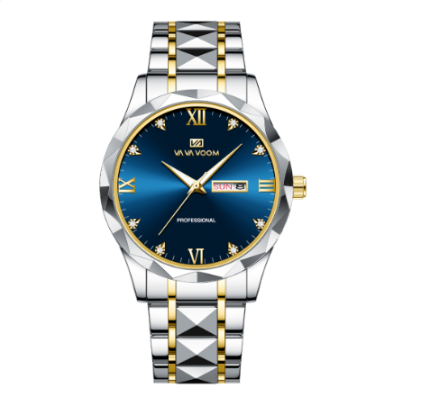 Luxury Man Wristwatch VA VA VOOM 2023 New Top Brand Waterproof Luminous Date Week Stainless Steel Business Quartz Men's Watch SILVER BLUE