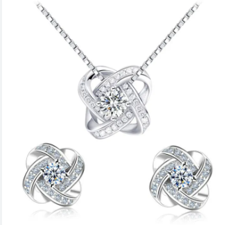 925 Silver 2 IN 1 Eternal Star Shiny Zircon Necklace Earrings Jewelry