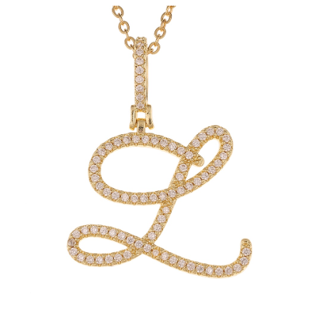 Fashion A-Z Initial Cursive Letters Pendant Necklace For Women Gold Color Shiny Rhinestone Chain Necklace Jewelry Gift L