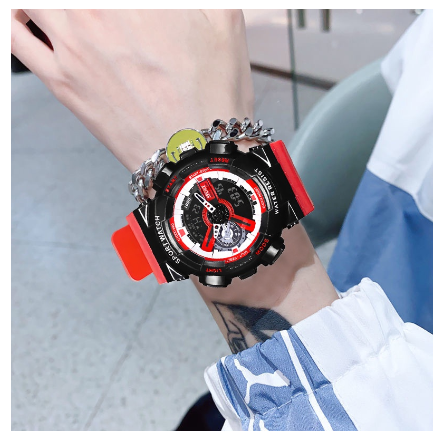 Original LED Number+Pointer Sports Waterproof Universal Fashion Luxury Luminous Men's Watch Outdoor Quartz Silicone Wrist Watch RED