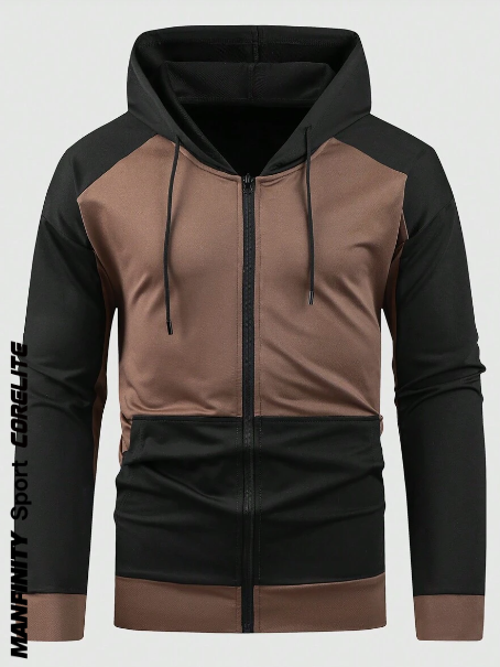 Manfinity Sport Corelite Men's Color Block Zipper Hooded Sports Jacket Workout Tops