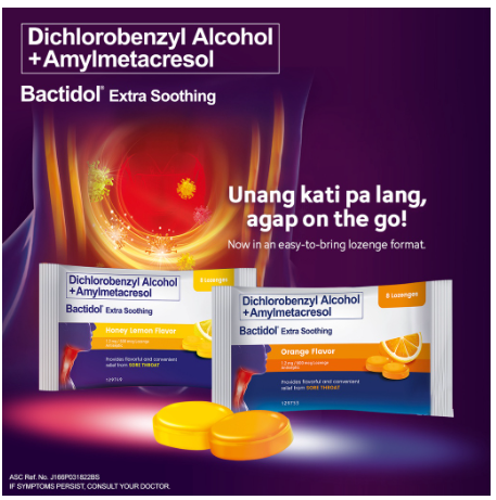 Bactidol Extra Soothing Orange Lozenge 8pcs for On-The-Go, Sore Throat, Itchy Throat
