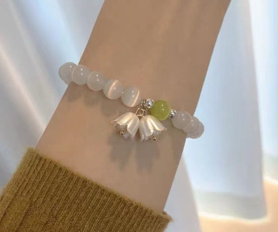 Green Opals Bell Orchids Bracelet Couture Jewelry