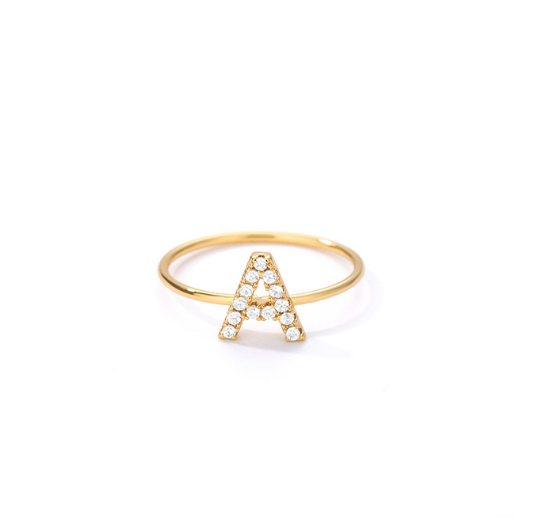 Maxzone Initial Letter Rings For Women Stainless Steel Gold Ring A-Z Letters Finger Ring Couple Wedding Aesthetic Jewelry Gift A